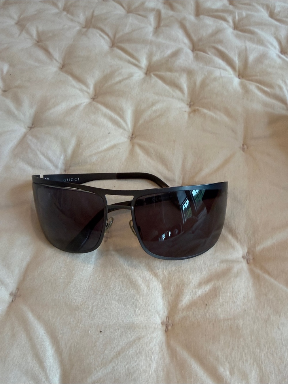 Gucci Black Wraparound Sunglasses with Dark Lenses